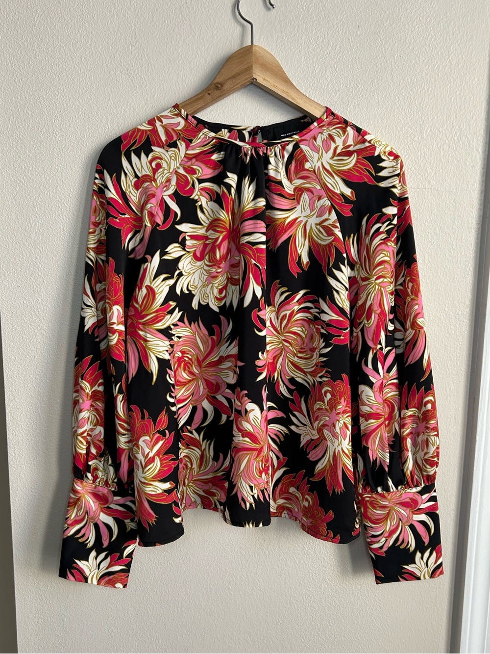 Who What Wear Multicolor Floral Balloon Sleeve High Cuff Button Blouse Size M